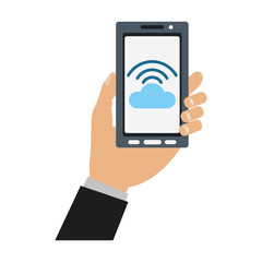 Hand holding smartphone with cloud computing vector illustration graphic design