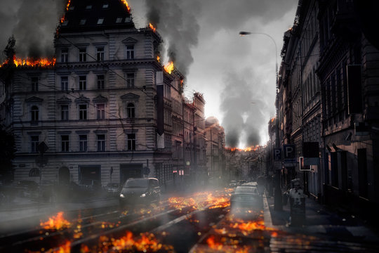 Destroyed city concept. Digital illustration