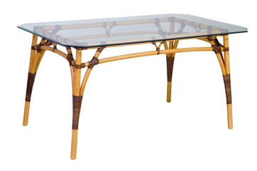 rattan table with a glass table-top