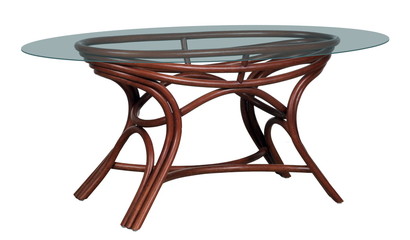 rattan round table with a glass table-top