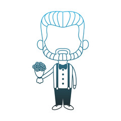 Cute midget man with flowers bouquet cartoon vector illustration graphic design