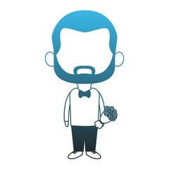 Cute midget man with flowers bouquet cartoon vector illustration graphic design