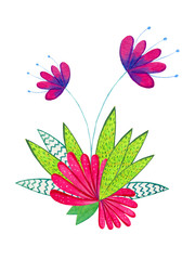 Hand drawn watercolor illustration with cartoon decorative flowers. Illustration for children prints, posters and cards