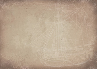 Old vintage grunge paper sailboat background - Historisches Papier mit Segelboot Motiv