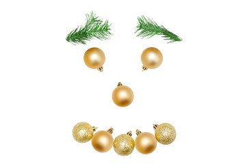 Christmas tree balls and branches of a Christmas tree. Smile. Isolate.