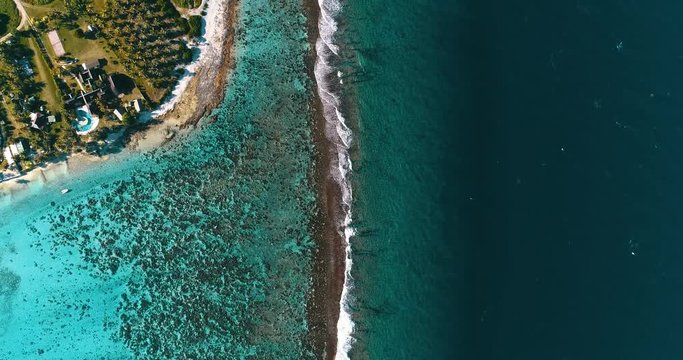 aerial view of a coral reef in a pacific lagoon