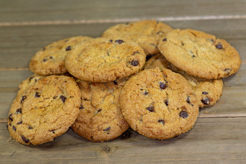 Stack of chocolate chip cookies waiting for the kids to eat them for desert