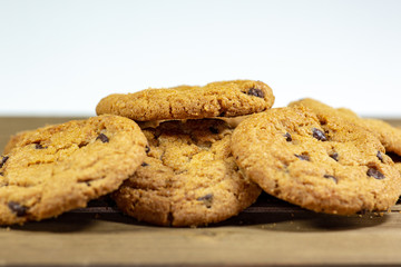 Stack of chocolate chip cookies waiting for the kids to eat them for desert