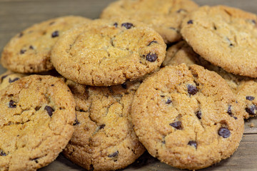 Stack of chocolate chip cookies waiting for the kids to eat them for desert