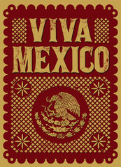 Vintage Viva Mexico mexican holiday vector poster, street decoration illustration.