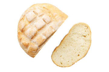 Bread and a slice of bread. White isolate.