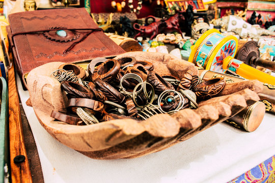 Souvenir shop. THE XVIII INTERNATIONAL ARTESANIA SHOW: Located in the Antonio Banderas Square of Puerto Ban&uacute;s city, Marbella, Andalusia, Spain. Picture taken &ndash; 19 july 2018.