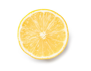 Piece of ripe lemon on white background, top view