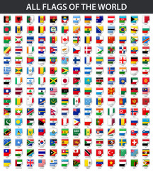 All flags of the world in alphabetical order. Square glossy sticker style