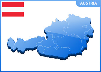 Highly detailed three dimensional map of Austria with regions border