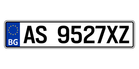 Bulgaria car plate. Vehicle registration number