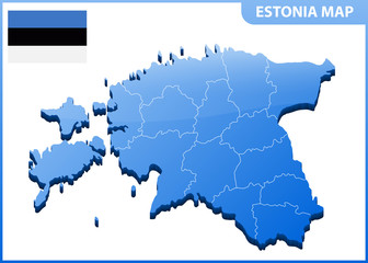 Highly detailed three dimensional map of Estonia. Administrative division.