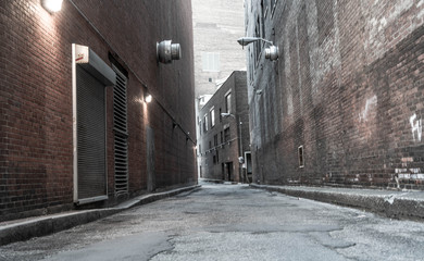 Deep Medieval Europe style back alleyway in Downtown Cleveland, Ohio