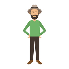 Young man with hat and beard casual clothes cartoon vector illustration graphic design