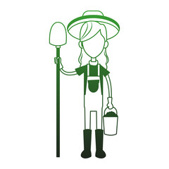 Woman farmer with shovel and bucket vector illustration graphic design