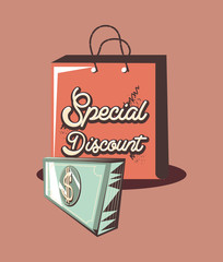 retro shopping bag special discount banknote money
