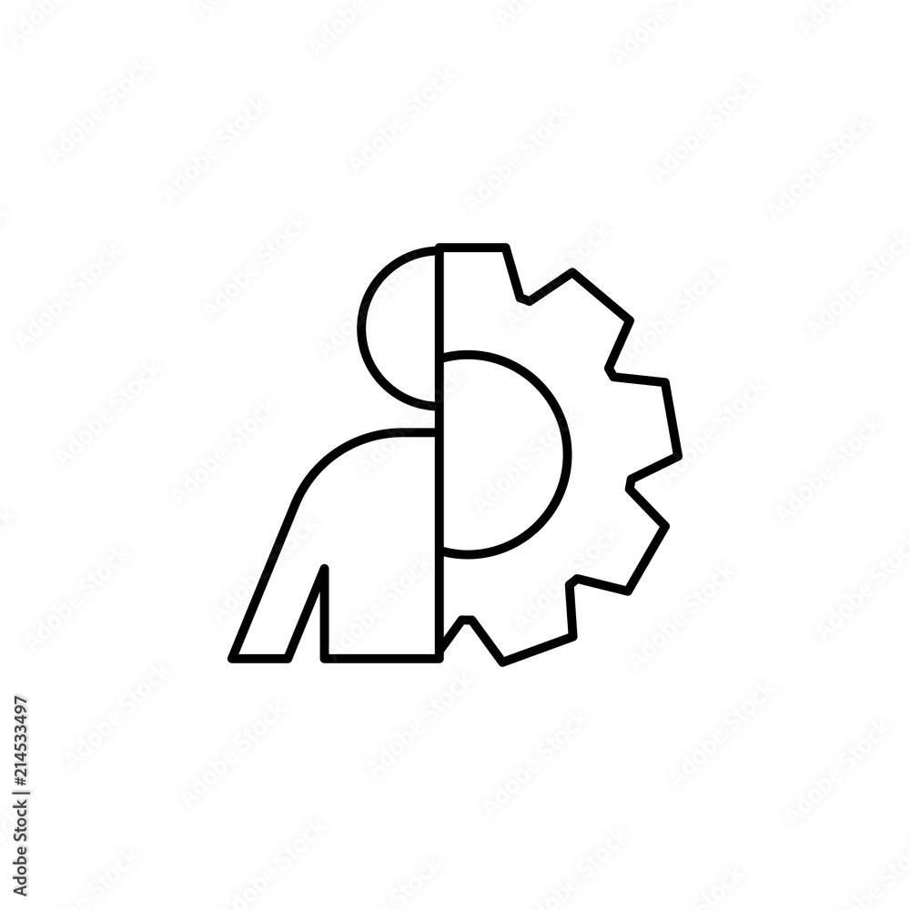 Poster man and gear icon. element of sturt up icon for mobile concept and web apps. thin line man and gear 