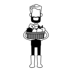 Farmer man with vegetables in basket vector illustration graphic design