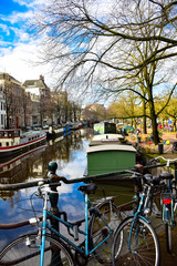 Canals and bridges in the Dutch capital of Amsterdam, Netherlands