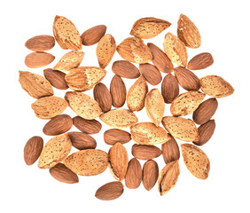 Top view of Almonds isolated on white background