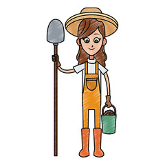 Woman farmer with shovel and bucket vector illustration graphic design
