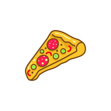 Pizza slice cartoon vector icon.