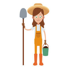 Woman farmer with shovel and bucket vector illustration graphic design