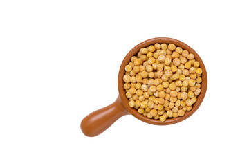 Dry yellow peas in a bowl isolated on white background.
