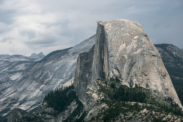 Half Dome's Granite Face Closeup, With Echo Peaks in Distance - Yosemite National Park