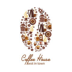Vector coffee cups, beans and makers poster