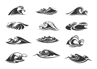Vector icons set of ocean waves