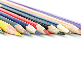 set of colored pencils on white background.photo with copy space
