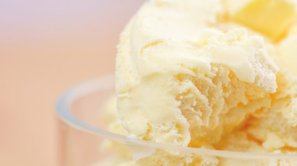 Refreshing summertime vanilla ice cream macro closeup.