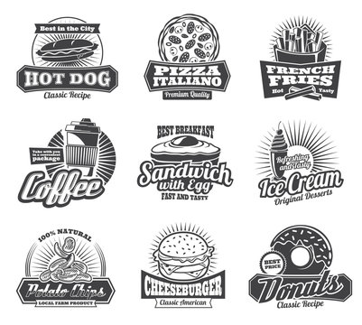 Vector fast food restaurant or bistro icons