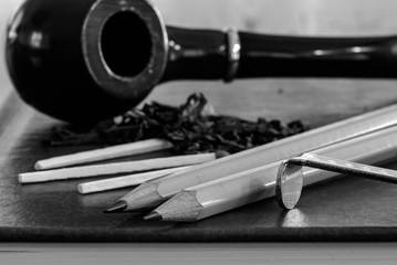 Writing material in black and white