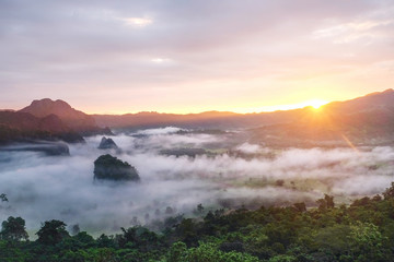 Fog Mountain in morning at Phu langka viewpoint, Phayao, Thailand