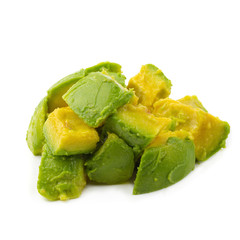 Ripe avocado and Avocado slices isolated on white background