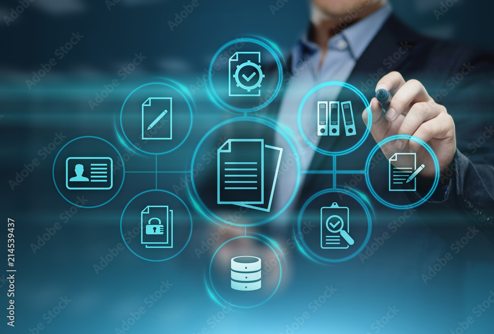 Poster document management data system business internet technology concept
