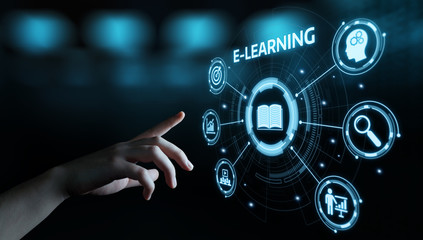 E-learning Education Internet Technology Webinar Online Courses concept - obrazy, fototapety, plakaty