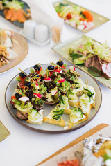 canapes in plate on festive table, stock photo image