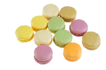 Colorful macarons isolated on the white background