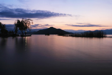 Morning light in lugu lake, lijiang, yunnan, China