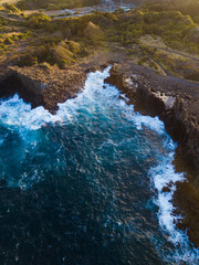 Aerial view of Bombo Quarry coastline.