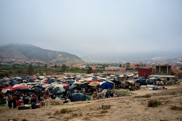 Agadir / Morocco - JUN 20 2014: small town sunday market for fresh produce