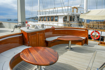 Bodrum, Turkey, 26 October 2010: Gulet Wooden Sailboats Deck
